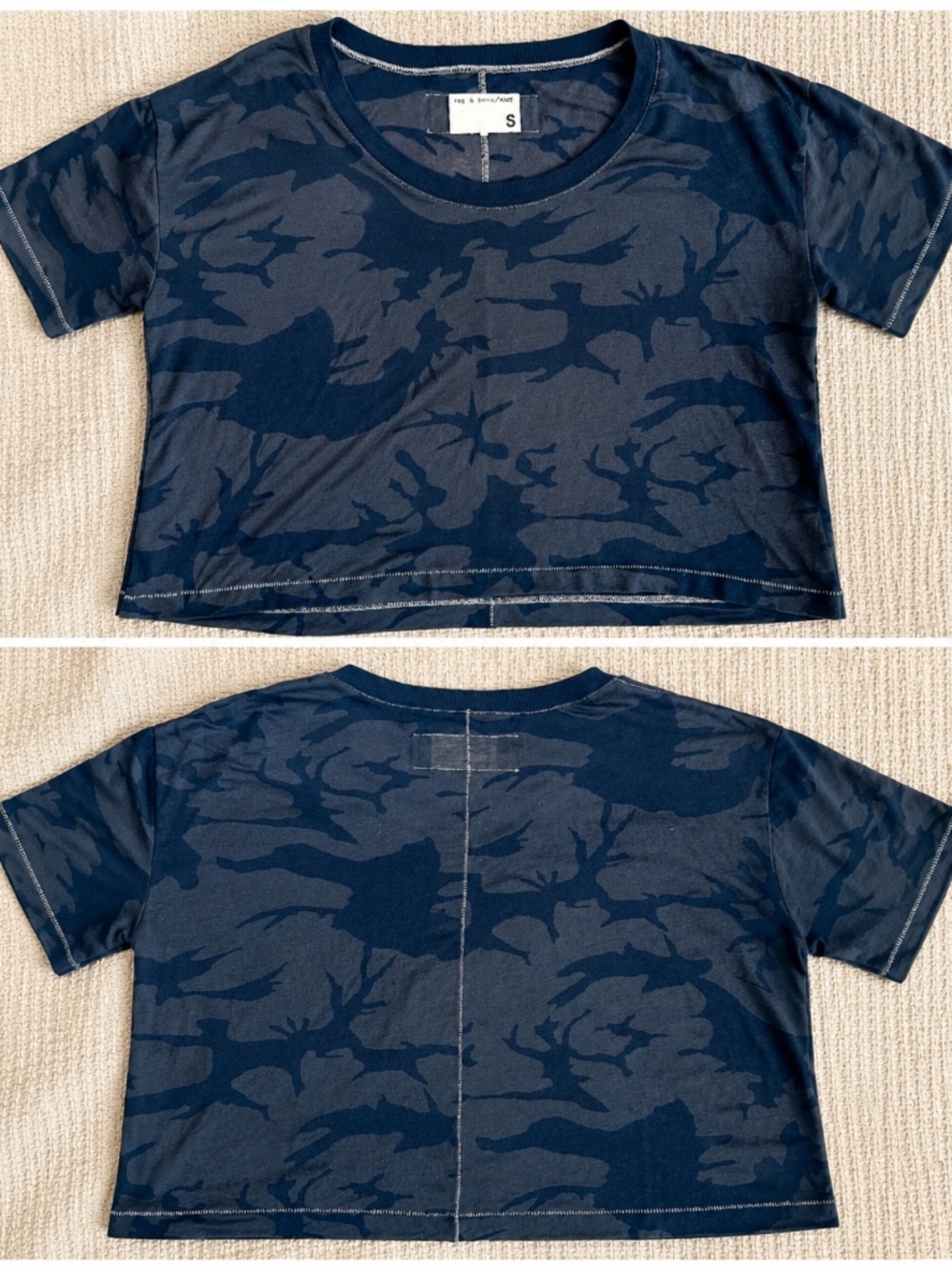 RAG&BONE BURNOUT CAMO CROPPED T-SHIRT - SZ S